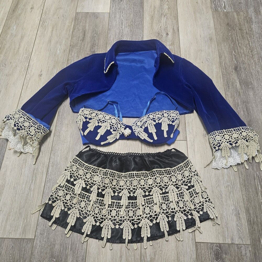 Seductive Sexy Pirate Wench Buccaneer Blue Velvet 3 Piece Women's Small Medium